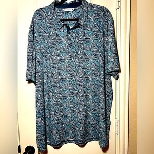 7 DIAMONDS Shirt Mens XXL Mint Blue Leaves 4-Way Stretch Short Sleeve Golf Polo